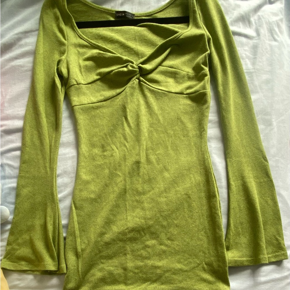 Chic Olive Green Long Sleeve Dress
